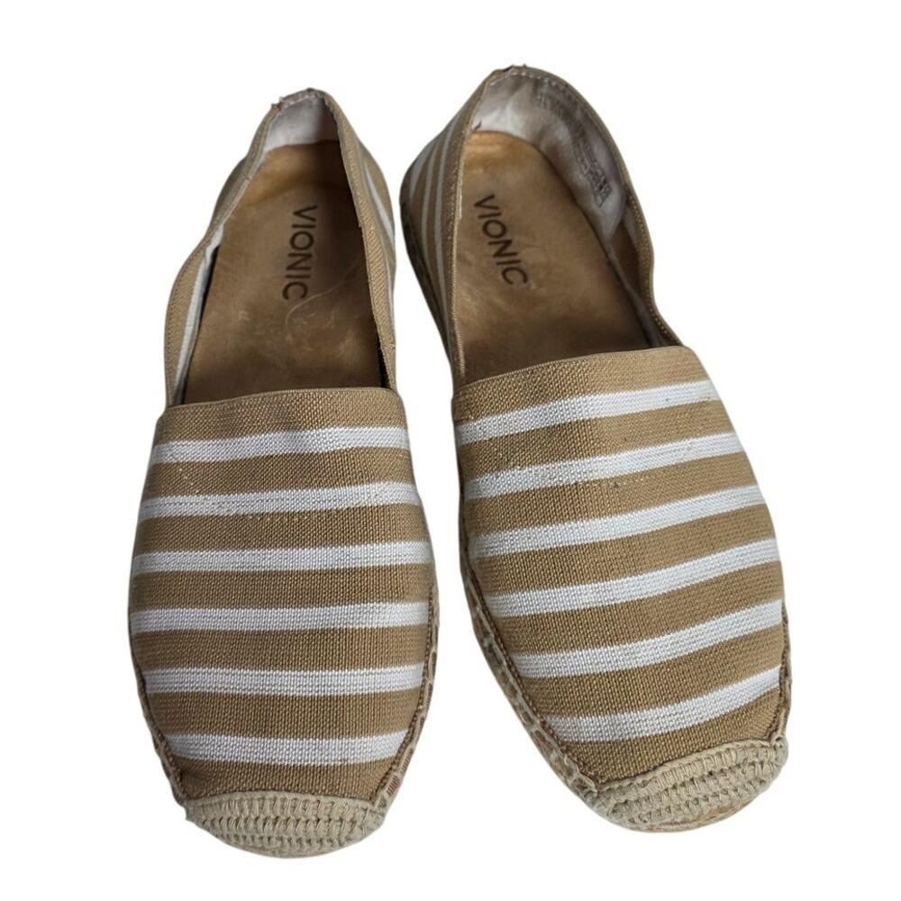 Vionic Coast Valeri Espadrille Flats Women’s 7.5 Tan White Striped Comfort